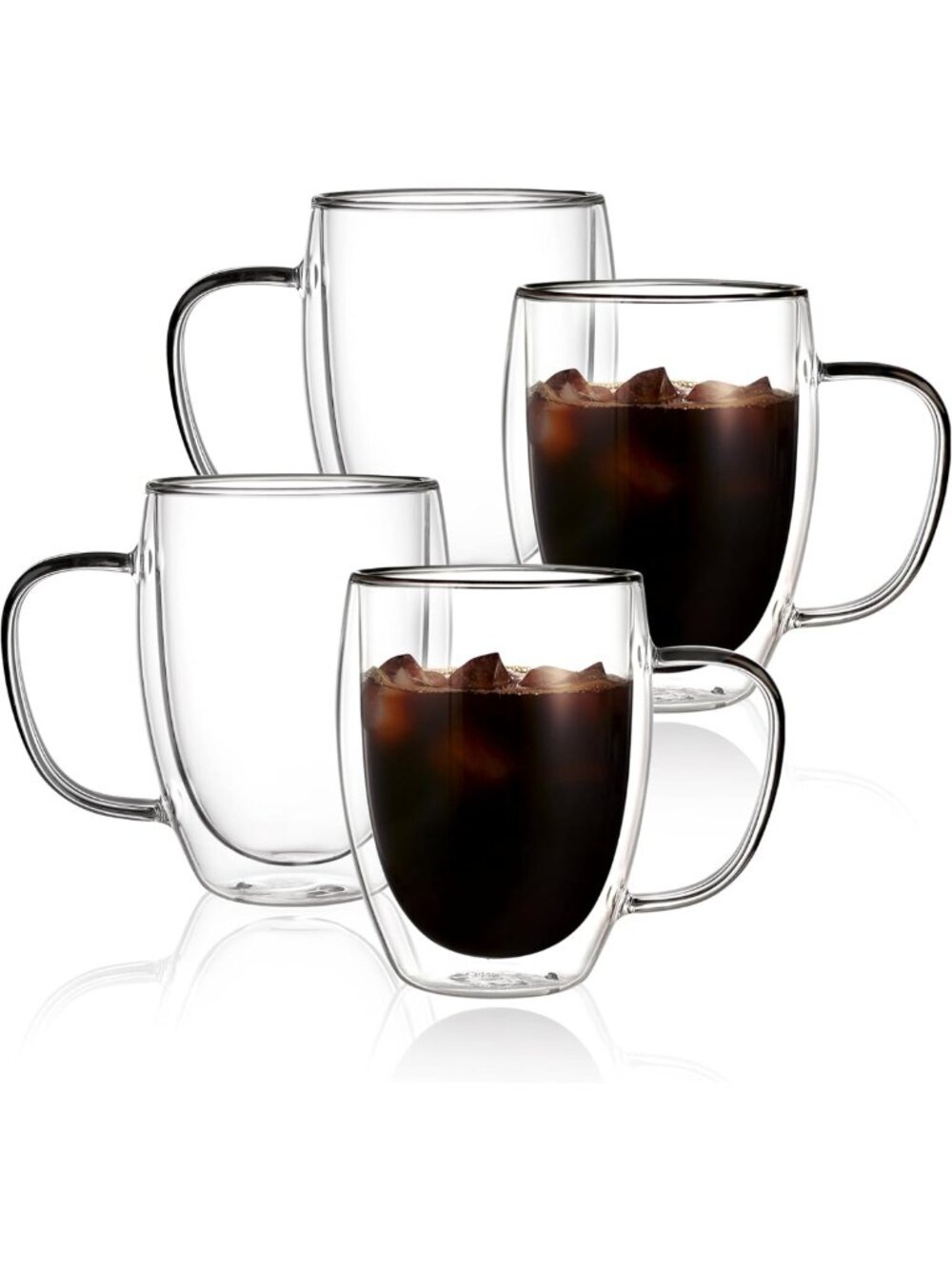 12oz Double Walled Insulated Glass Coffee Mugs (4-Pack) - Clear Espresso & Latte